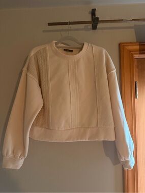 Cream Textured Panel Crewneck Sweatshirt